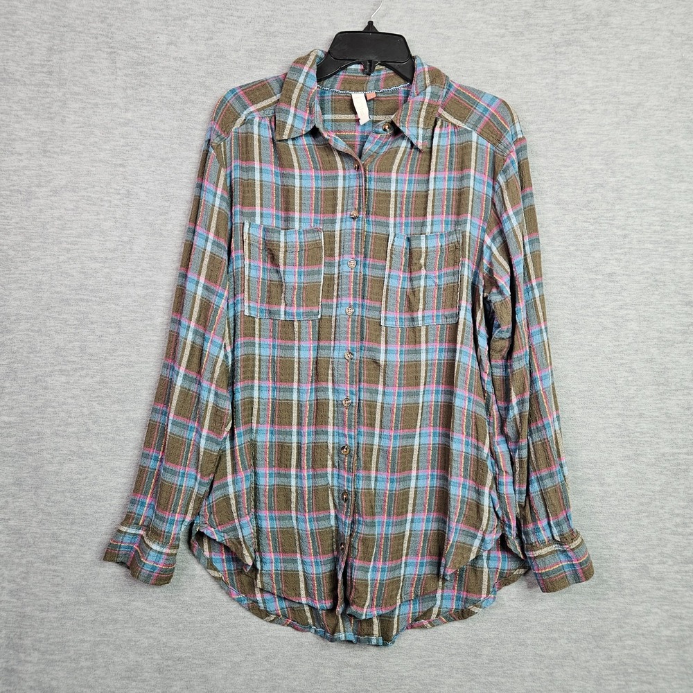 Anthropologie Pilcro Seamed Plaid Buttondown Tunic Top Shirt Size XS
